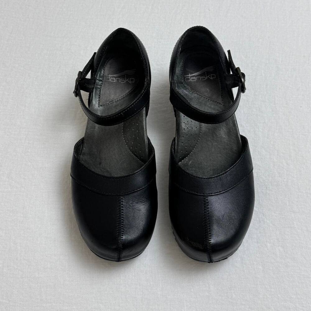 Dansko Black Leather Mary Jane Clog with Ankle Strap - Picture 2 of 8